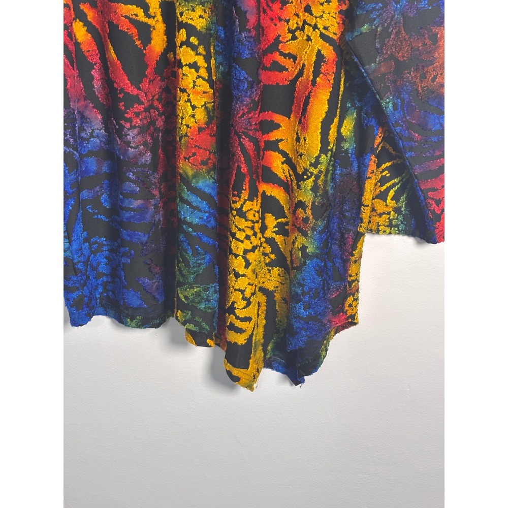 Calessa Womens Tunic 2X Multicolor Rainbow Burnout Velvet Asymmetrical Artistic - Picture 3 of 6